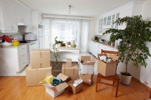 Removal team preparing a Camden property move with boxes and furniture